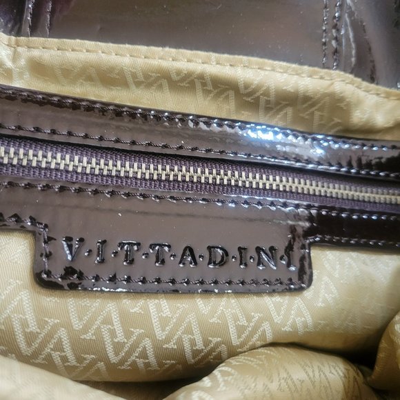 Vittadini XL Tote Bag Weekender Travel Bag Diaper Bag Brown Patent Leather - Picture 4 of 16